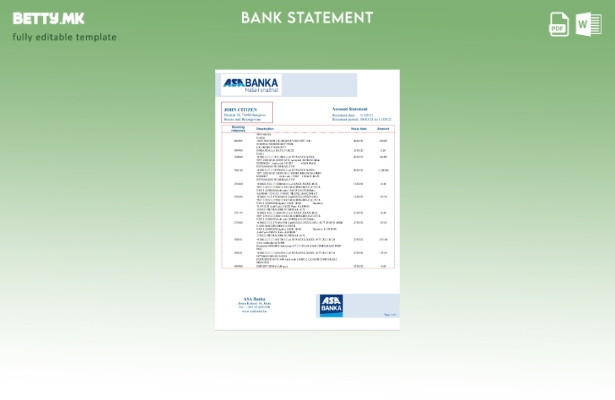 Модерен стил Шаблон за извод од банка АСА Банка на Босна и Херцеговина